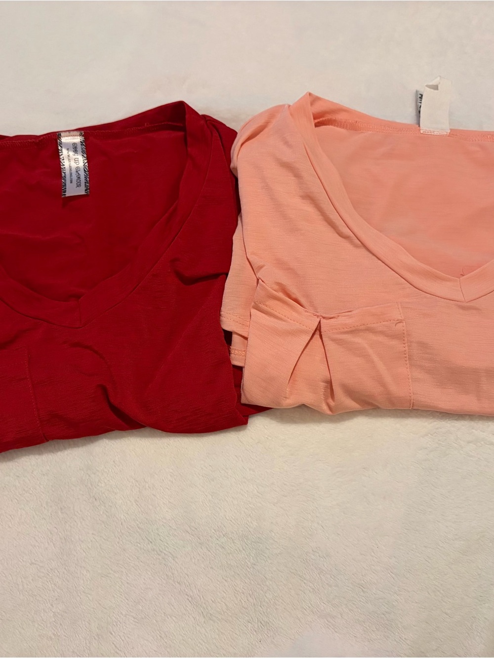 Women's Boutique V-Neck Short Sleeve Tops - Red and Pink